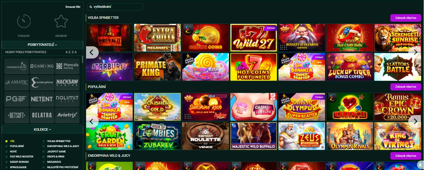 Herní knihovna SpinBetter s automaty od Pragmatic Play, NetEnt a dalších