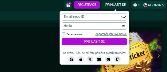 Přihlašovací formulář SpinBetter s e-mailem a heslem